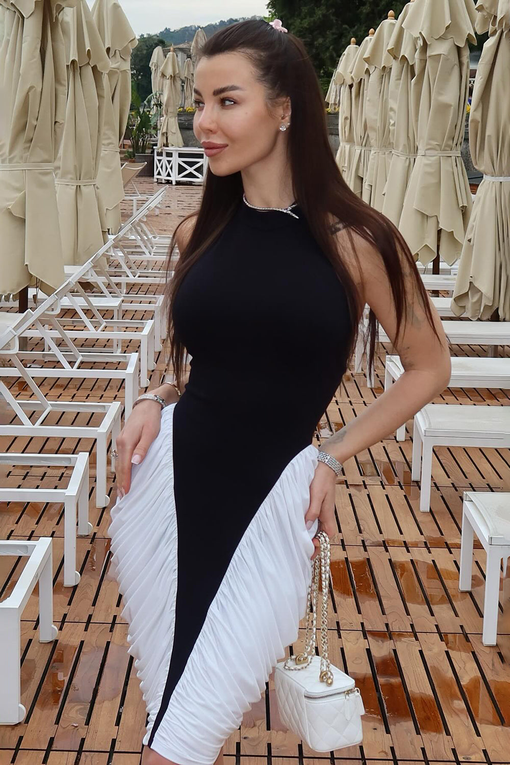 Halter Backless Ruched Midi Dress