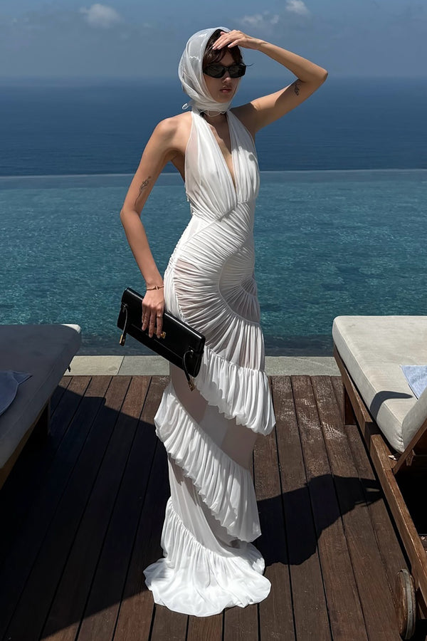 Halter Backless Tulle Gown