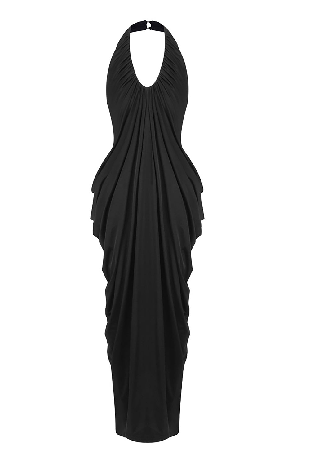 Halter Cascade Drape Maxi Dress in Black – CHICIDA