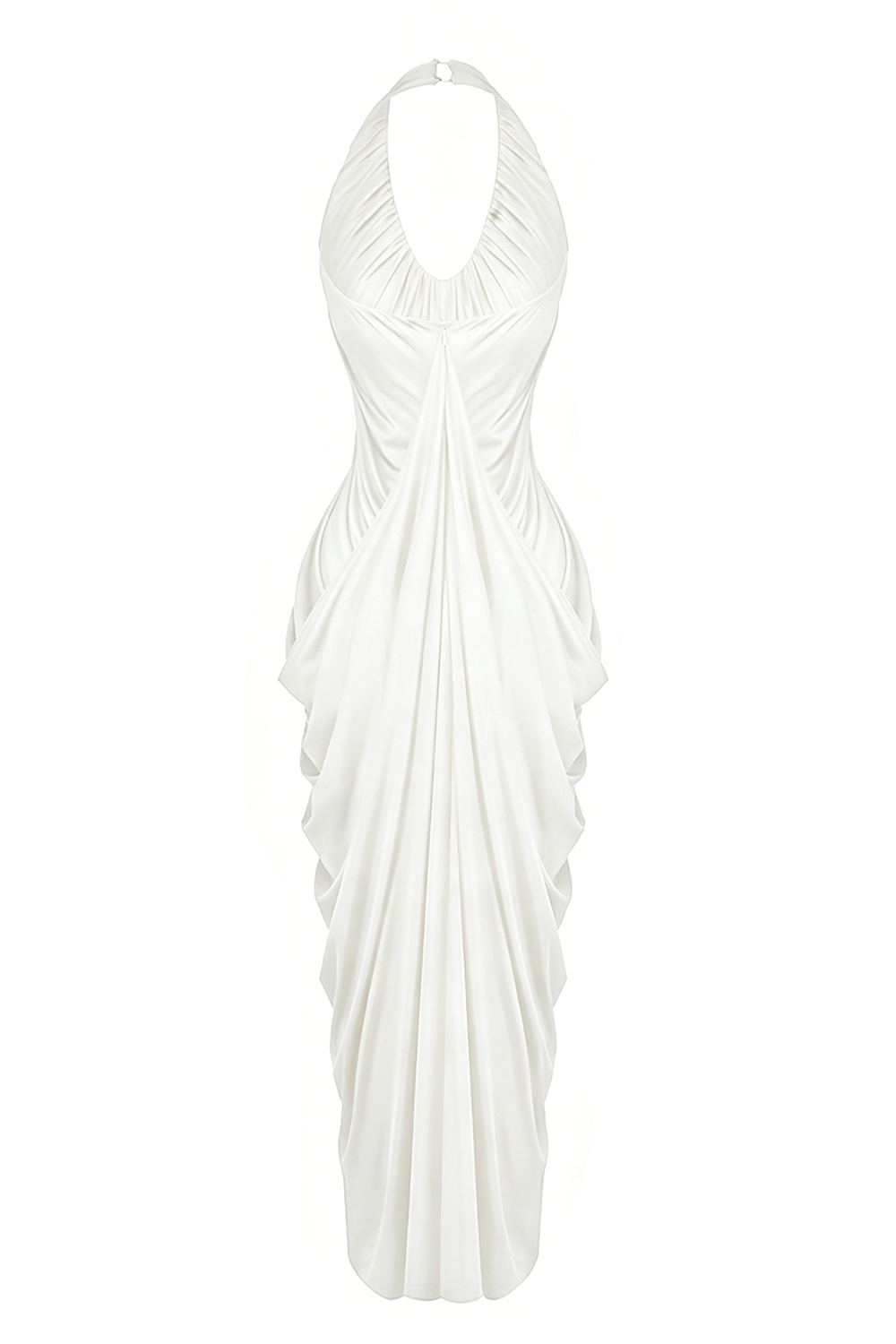 Halter Cascade Drape Maxi Dress in White