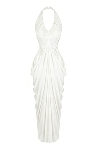 Halter Cascade Drape Maxi Dress in White