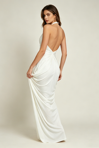 Halter Cascade Drape Maxi Dress in White