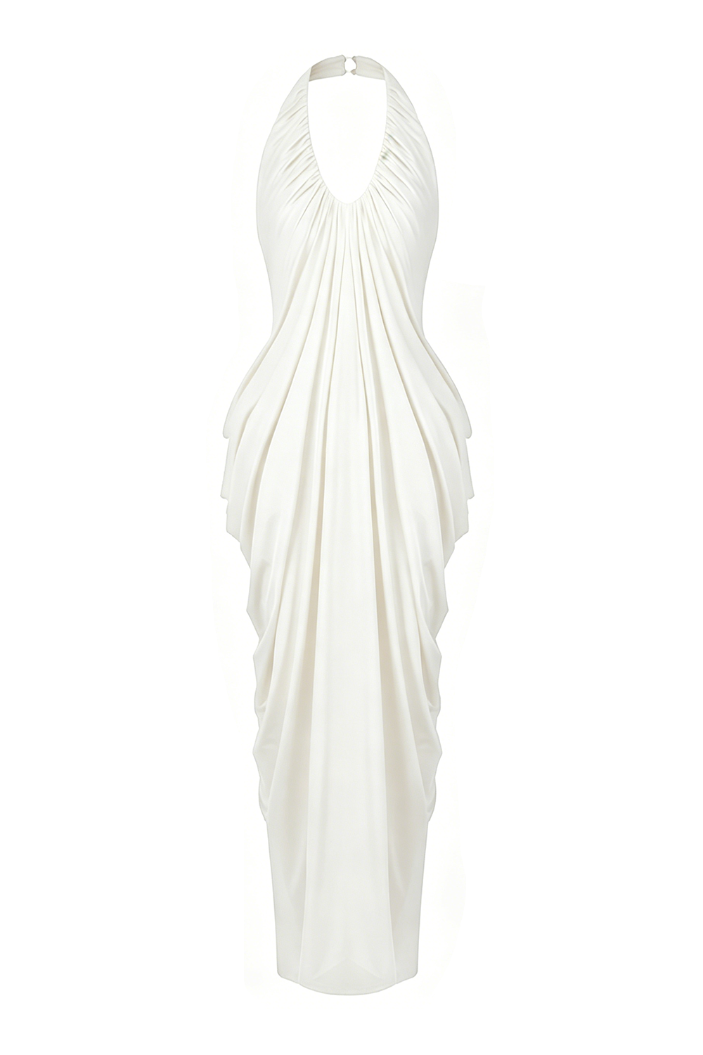 Halter Cascade Drape Maxi Dress in White