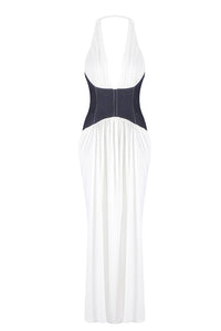 Halter Contrasted Bustier Drappy Gown