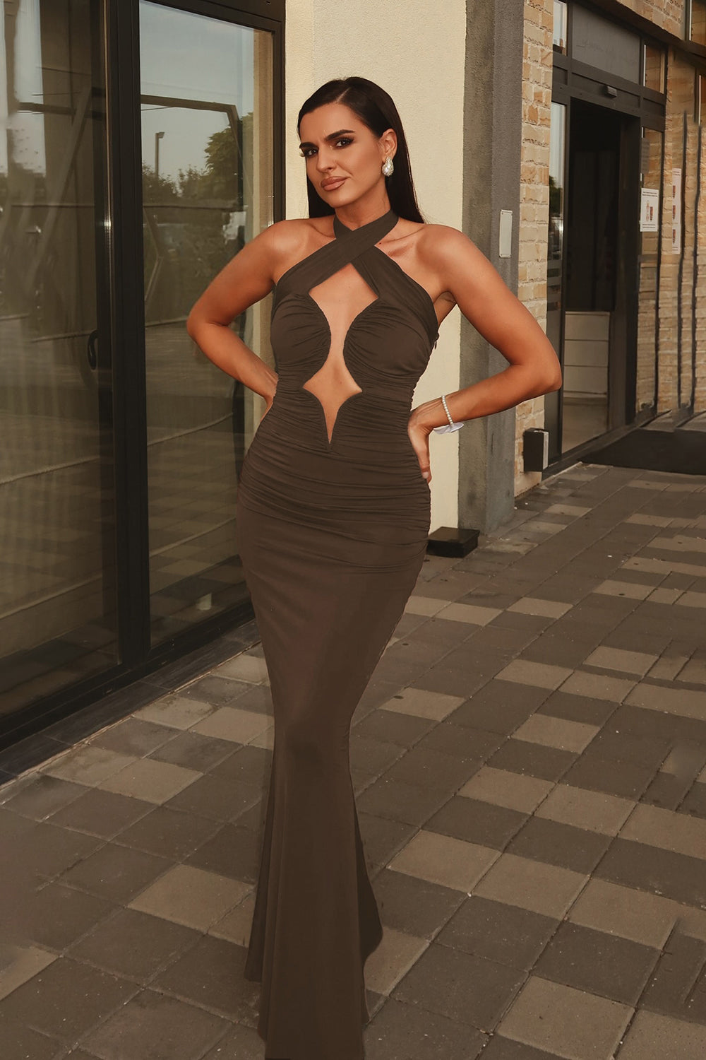 Halter Cross Neck Cut Out Gown