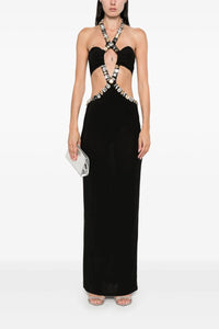 Halter Crystal-Trim Criss Maxi Dress