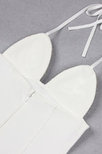 Halter Crystal Tassel Bandage Dress In White Black
