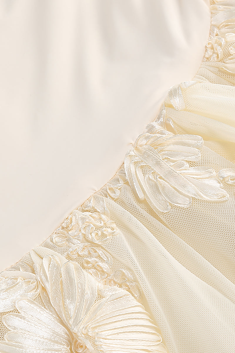 Halter Floral-embroidered Midi Dress in Beige