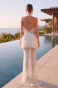 Halter Floral Applique Tiered Maxi Dress in White