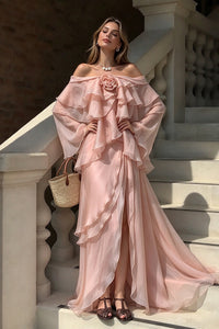 Halter Hour Floral Chiffon Maxi Dress in Nude