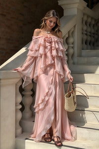 Halter Hour Floral Chiffon Maxi Dress in Nude