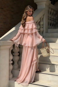 Halter Hour Floral Chiffon Maxi Dress in Nude