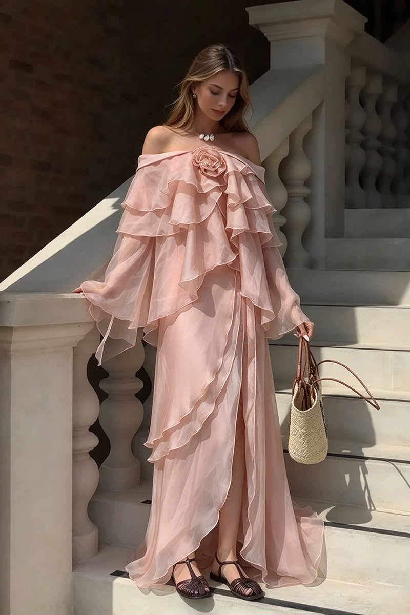 Halter Hour Floral Chiffon Maxi Dress in Nude