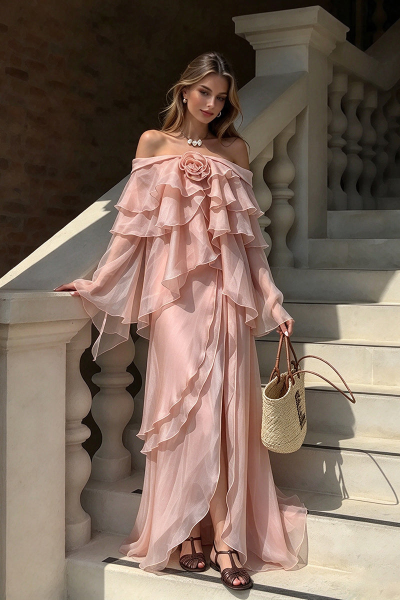 Halter Hour Floral Chiffon Maxi Dress in Nude