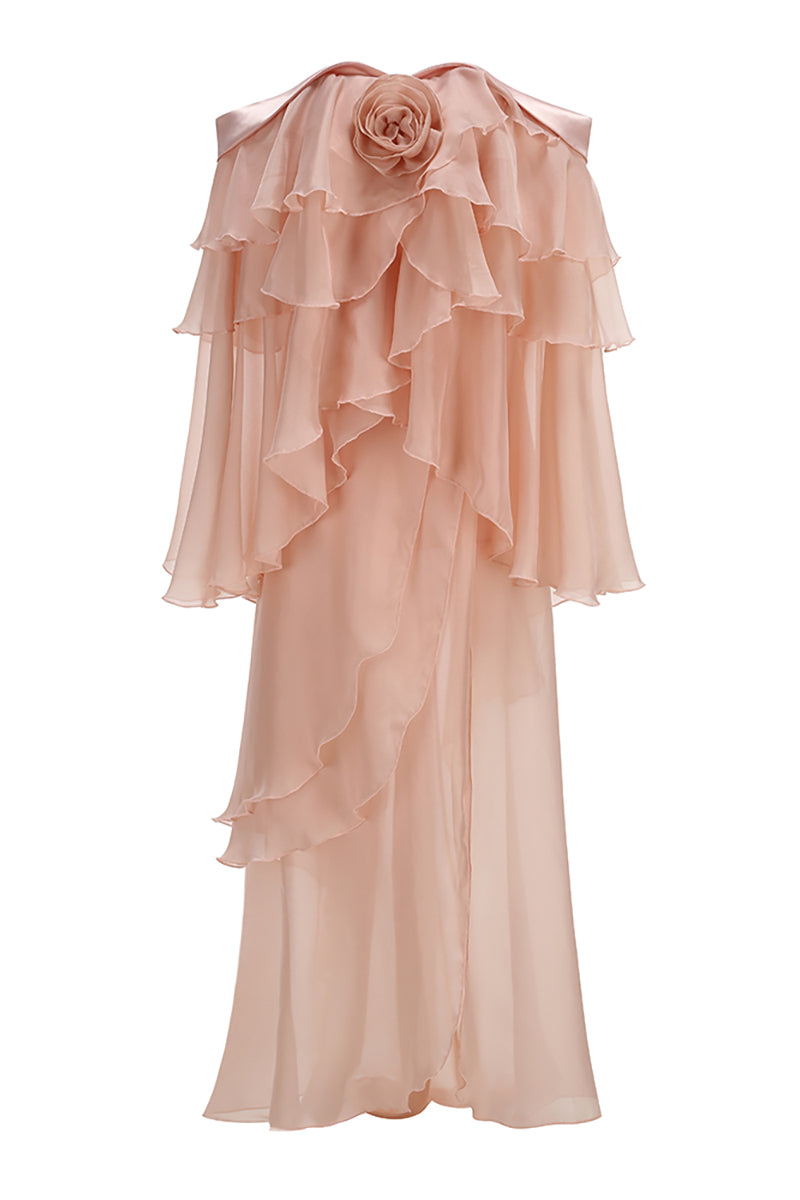 Halter Hour Floral Chiffon Maxi Dress in Nude