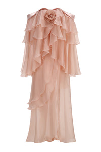 Halter Hour Floral Chiffon Maxi Dress in Nude