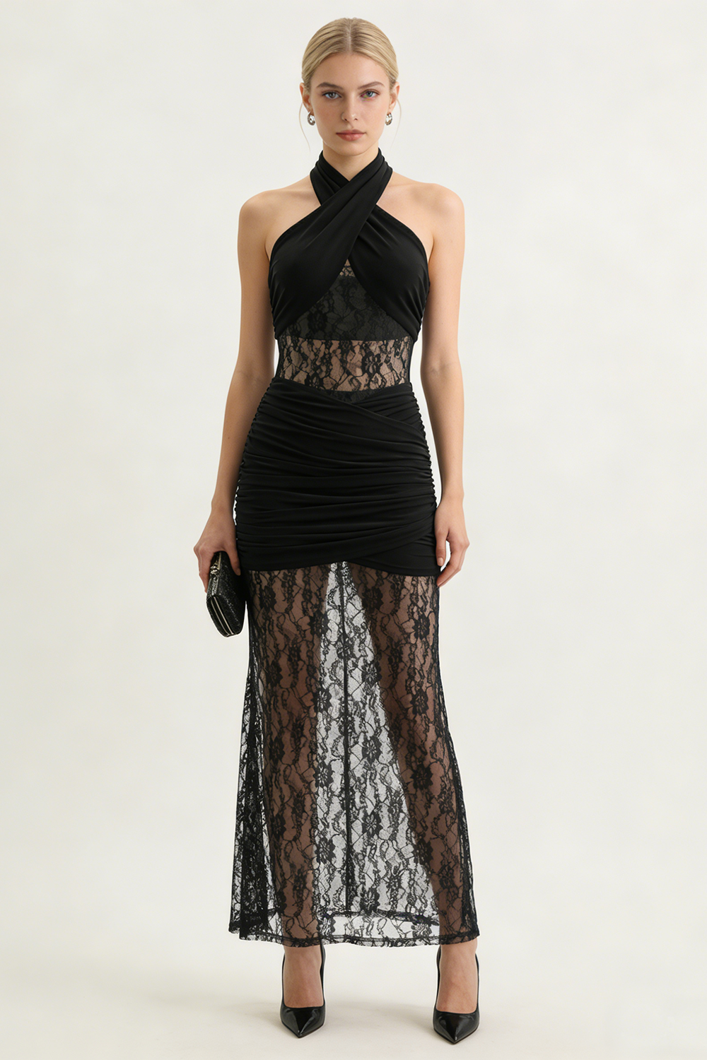 Halter Neck Lace Maxi Dress