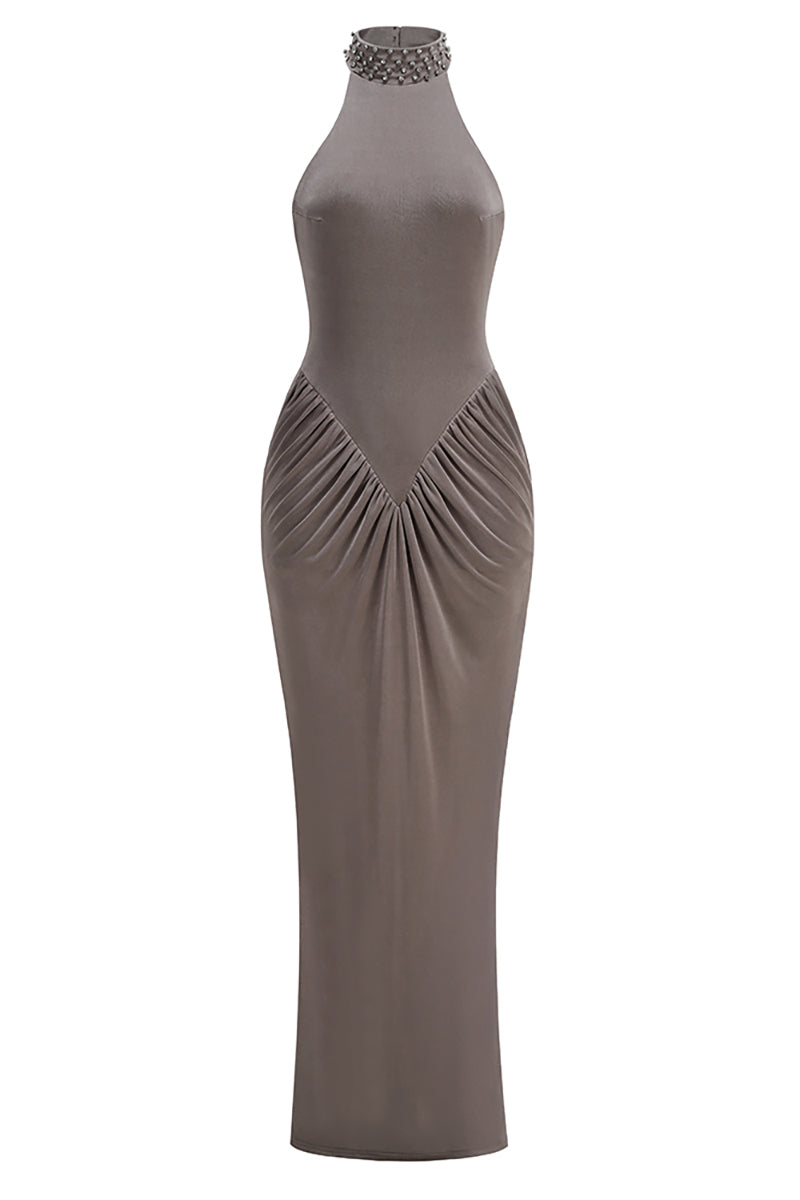 chinese dress ladies Shona Joy - La Lune Plunged Ruched Halter Maxi Dress main image 1