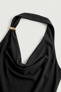 Halterneck Ruched Midi Dress in Black