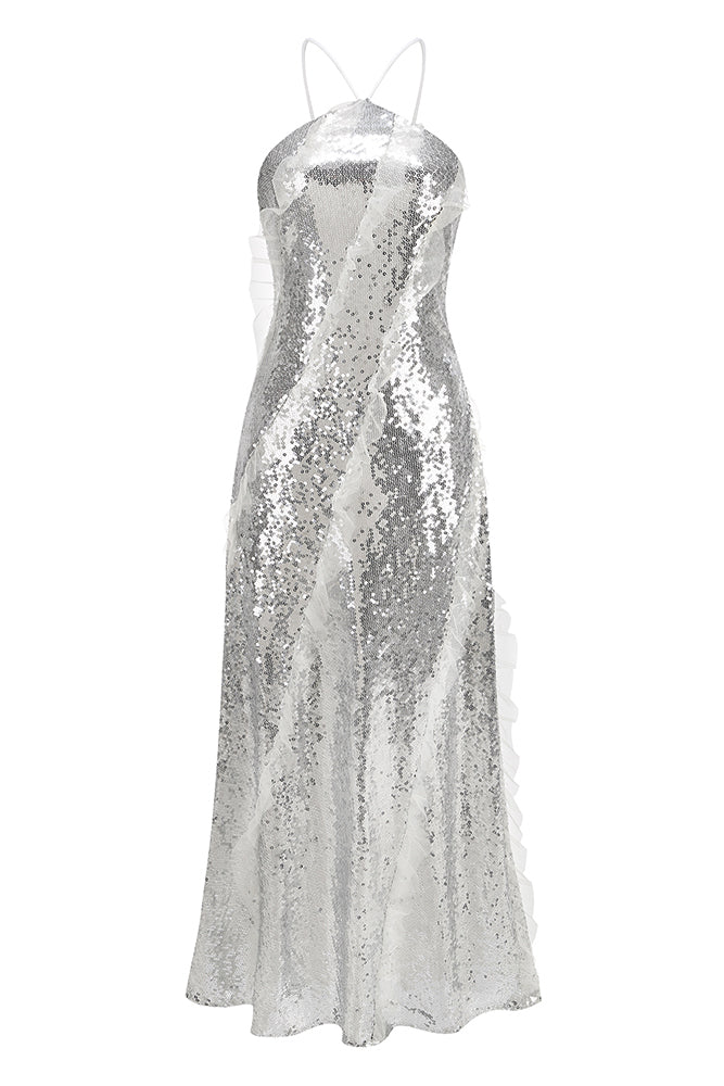 Halter Neck Sequin Maxi Dress