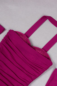 Robe mi-longue en cristal sans bretelles à col licou en violet