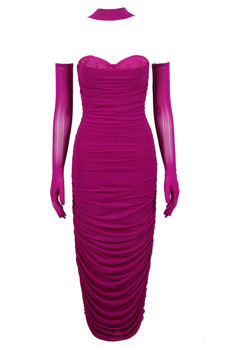 Halter Neck Strapless Crystal Midi Dress In Purple