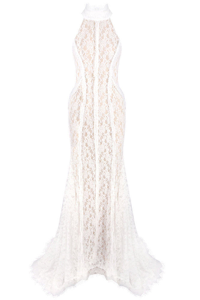 Halter Open Back Lace Wedding Gown