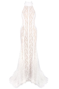 Halter Open Back Lace Wedding Gown