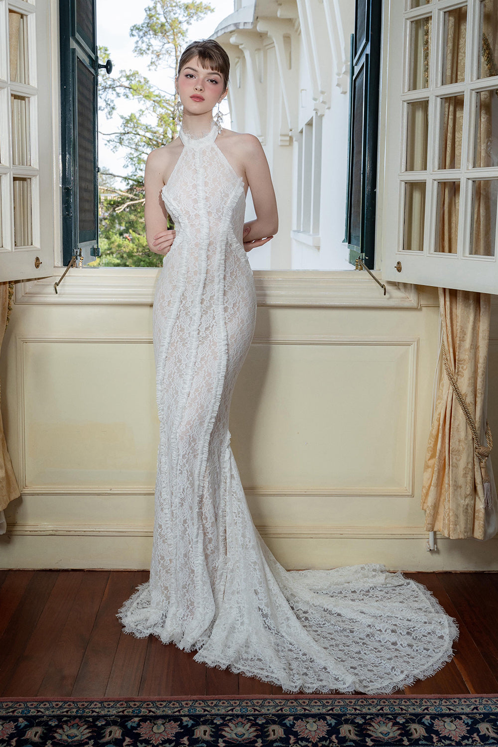 Halter Open Back Lace Wedding Gown