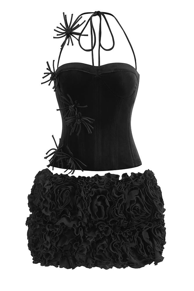 Pre-Sale Halter Rose Floral Corset Dress in Black