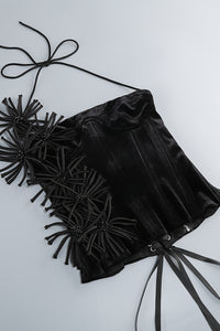 Halter Rose Floral Corset Dress in Black Red