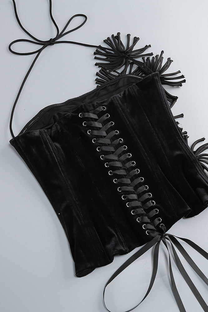 Halter Rose Floral Corset Dress in Black Red