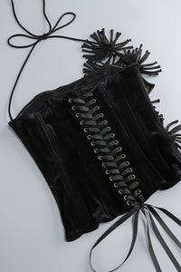 Halter Rose Floral Corset Dress in Black Red