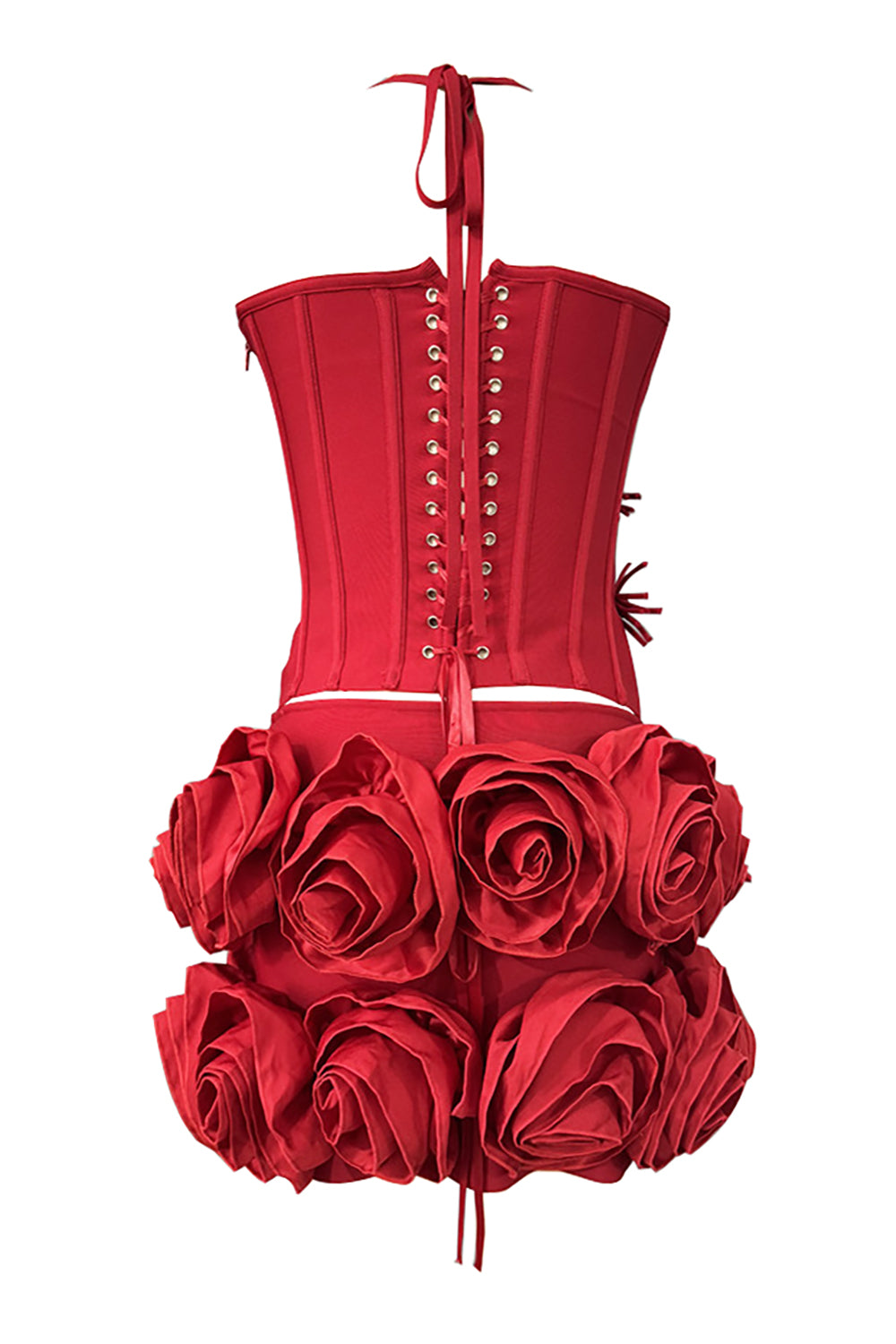 Halter Rose Floral Corset Dress in Red