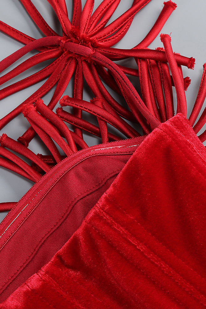 Halter Rose Floral Corset Dress in Black Red