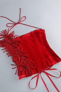 Halter Rose Floral Corset Dress in Black Red