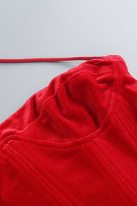 Halter Rose Floral Corset Dress in Black Red