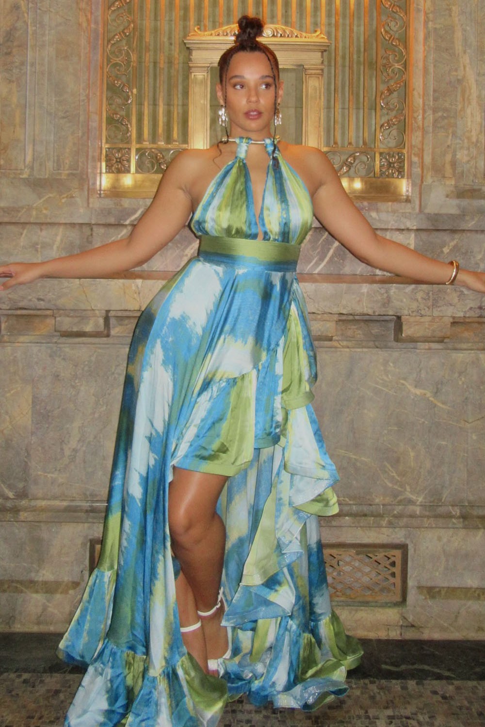 Halter Ruffle Pinted Maxi Dress