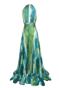 Halter Ruffle Pinted Maxi Dress