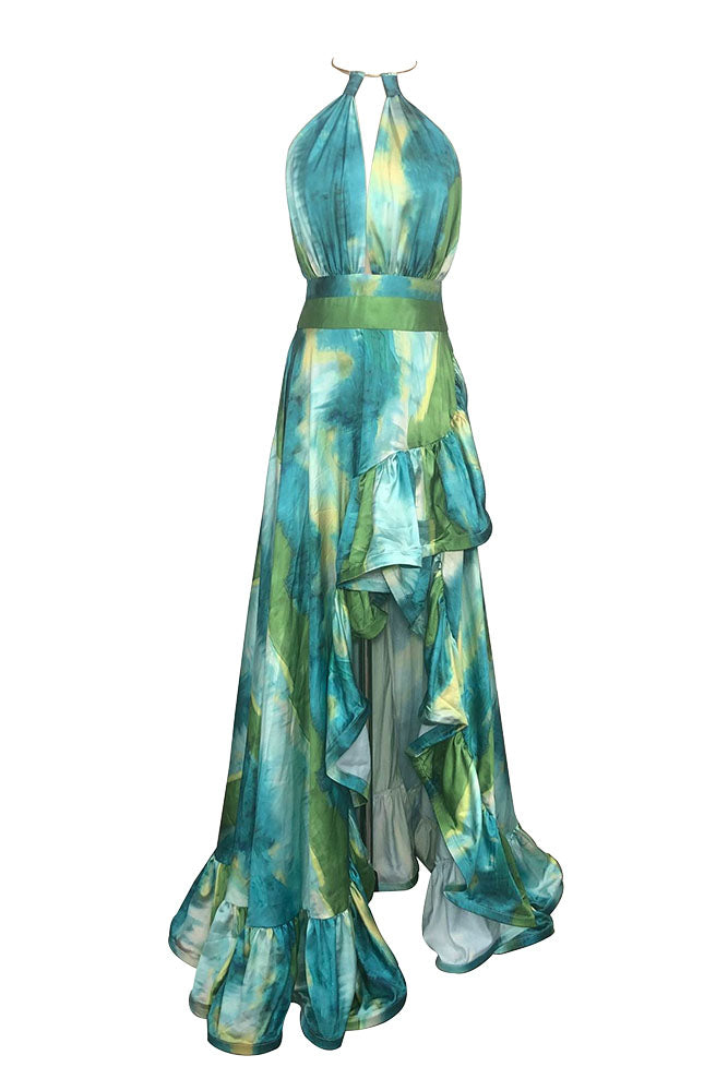 Halter Ruffle Pinted Maxi Dress