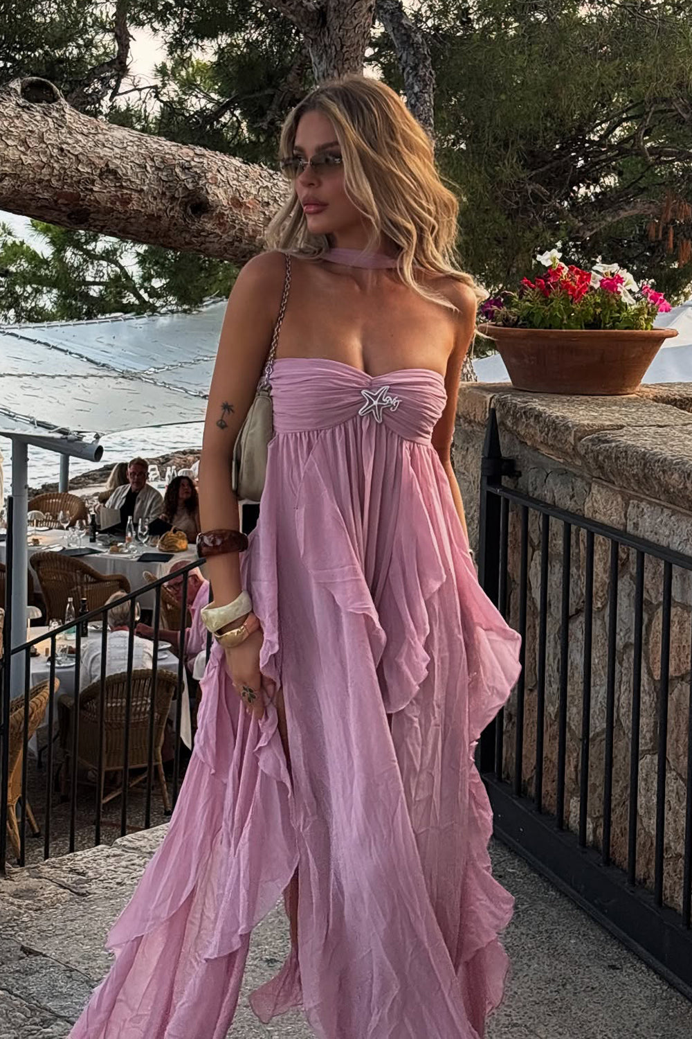 Halter Backless Ruffle Maxi Dress