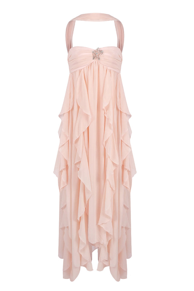 Halter Backless Ruffle Maxi Dress