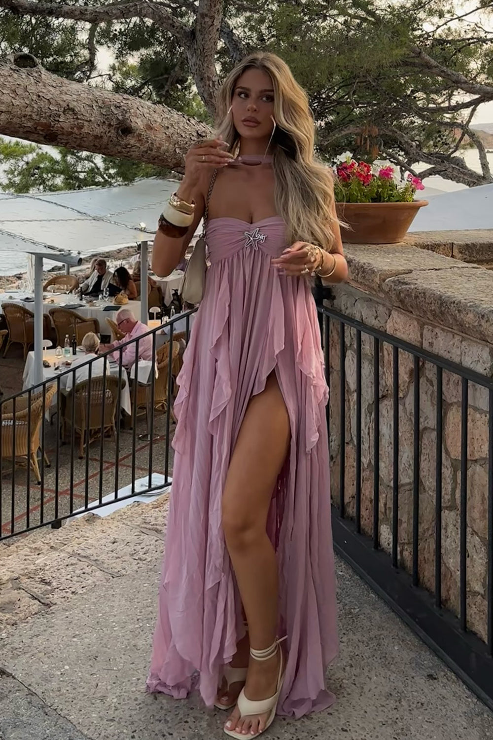 Halter Backless Ruffle Maxi Dress