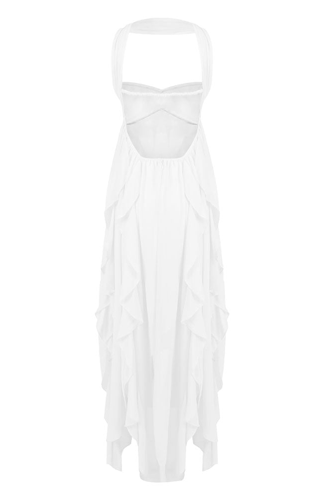 Halter Backless Ruffle Maxi Dress