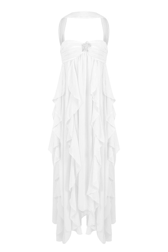 Halter Backless Ruffle Maxi Dress