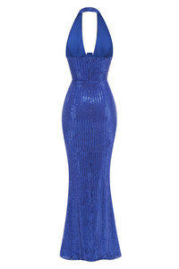 Halter Sequin Embellished Maxi Dress in Blue