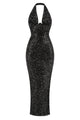 Halter Sequin Embellished Maxi Dress in Black