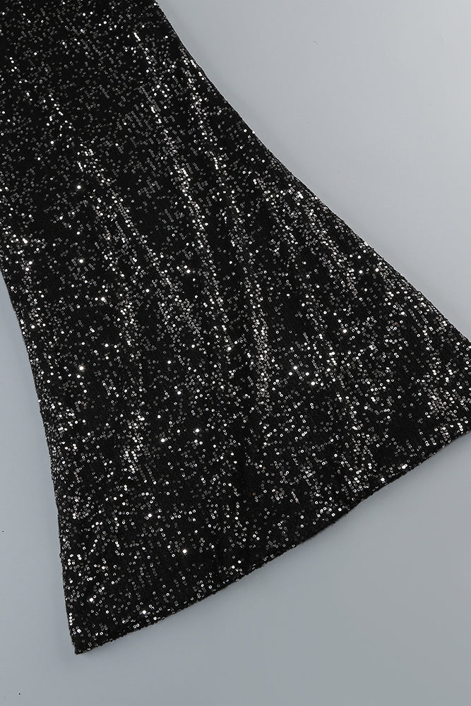 Robe longue noire à sequins et dos nu