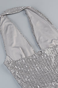 Halter Sequin Embellished Maxi Dress in Gray