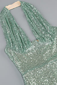 Halter Sequin Embellished Maxi Dress in Green